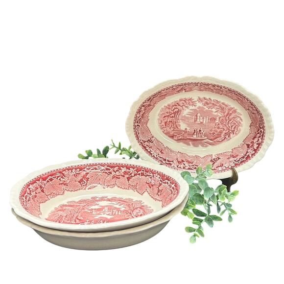 Mason’s Vista Red Mulberry Transferware Bowls Set of 3 Oval Ironstone England - Picture 1 of 16